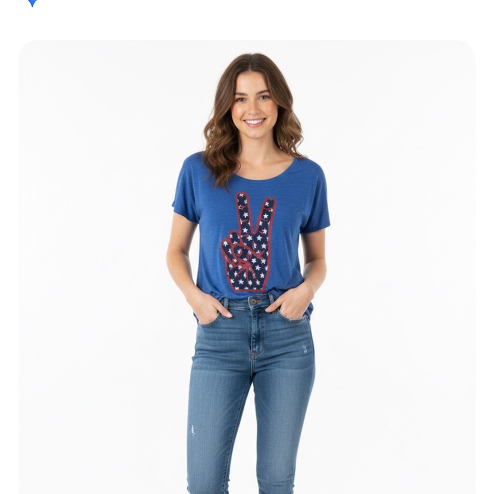 Lucky Brand Blue Star Peace Sign Tee size xxl